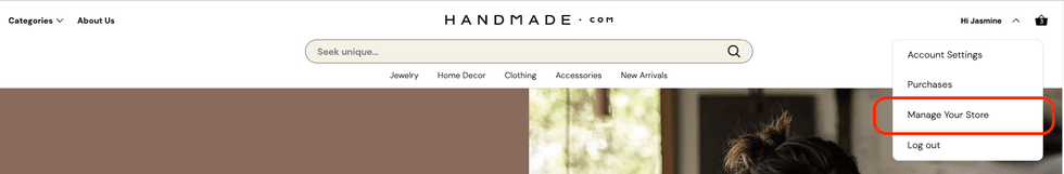 Homepage screenshot - Manage Your Store Menu