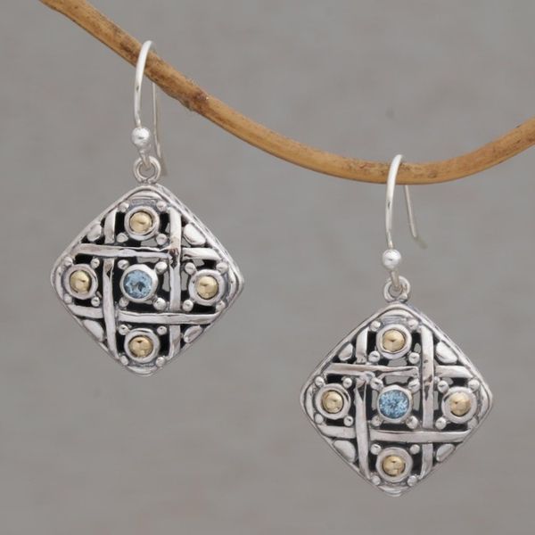 Alternate image for Gold Accent Blue Topaz Dangle Earrings from Bali Ketupat Blessing
