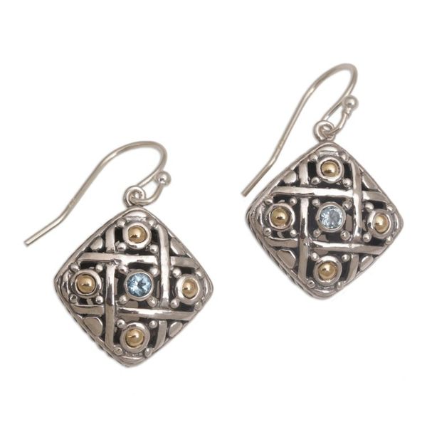 Alternate image for Gold Accent Blue Topaz Dangle Earrings from Bali Ketupat Blessing