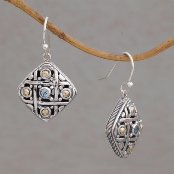 Alternate image for Gold Accent Blue Topaz Dangle Earrings from Bali Ketupat Blessing