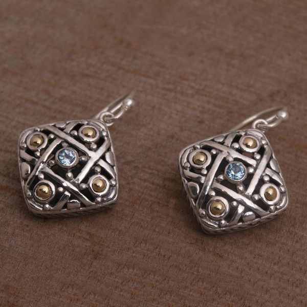 Alternate image for Gold Accent Blue Topaz Dangle Earrings from Bali Ketupat Blessing