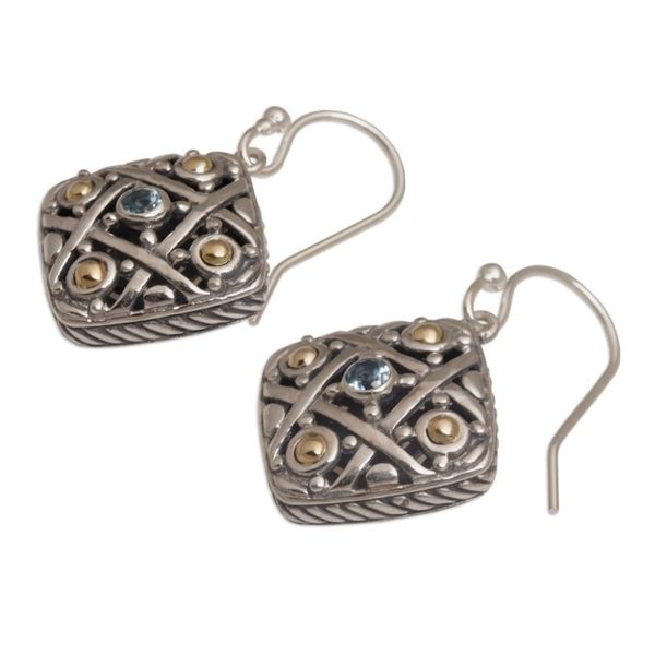 Alternate image for Gold Accent Blue Topaz Dangle Earrings from Bali Ketupat Blessing