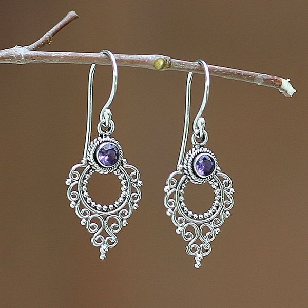 Alternate image for Sterling Silver Amethyst Dangle Earrings Joy