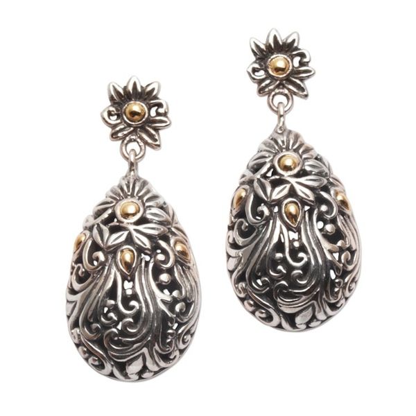 Alternate image for 18k Gold Accent Silver Floral Dangle Earrings from Bali Flower Berries