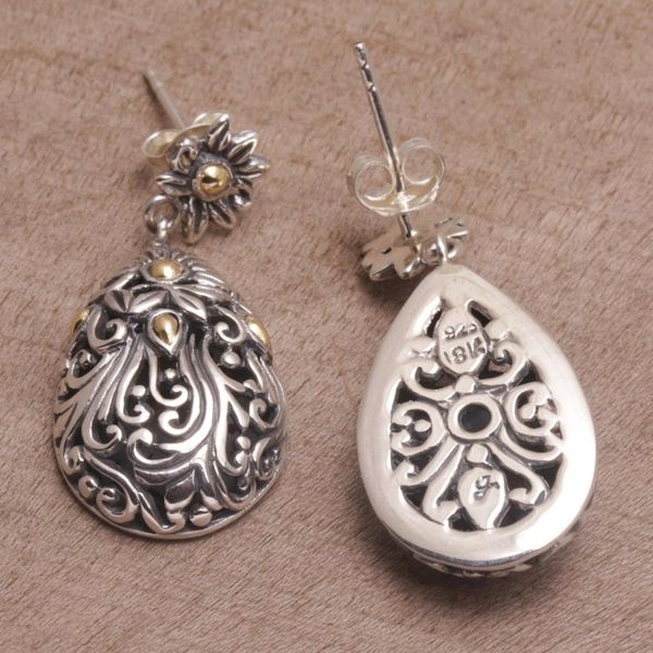 Alternate image for 18k Gold Accent Silver Floral Dangle Earrings from Bali Flower Berries
