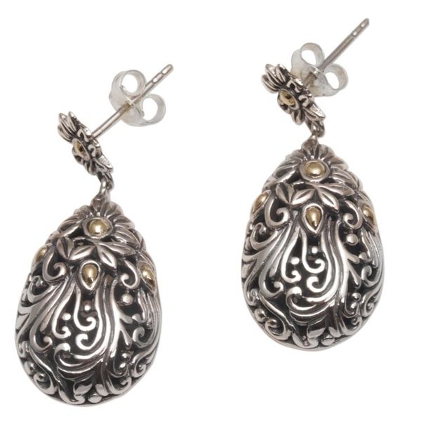 Alternate image for 18k Gold Accent Silver Floral Dangle Earrings from Bali Flower Berries