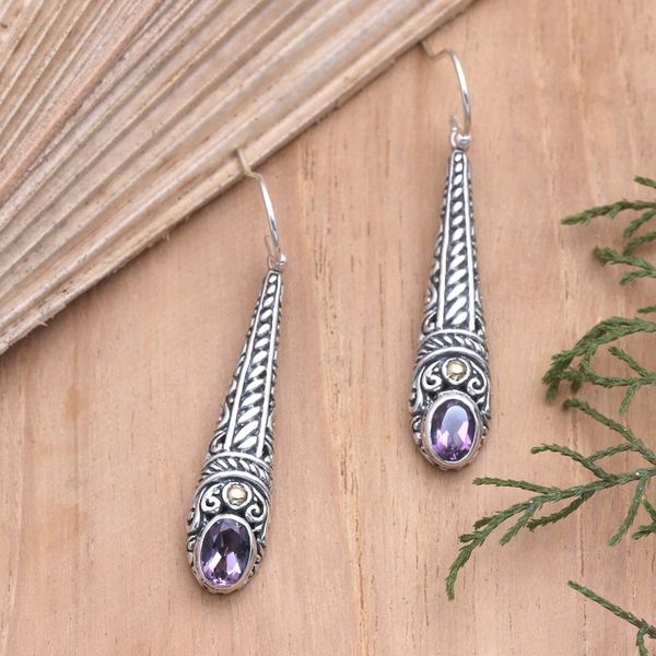 Alternate image for Handmade Gold-Accented Amethyst Dangle Earrings Through the Flames