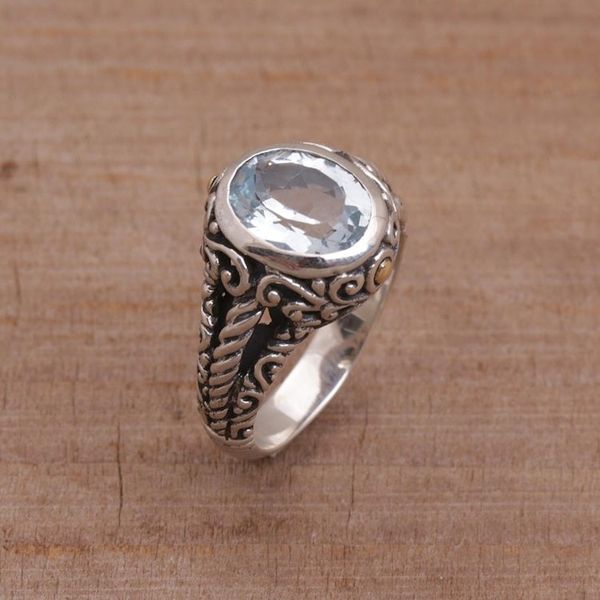 Alternate image for Blue Topaz Sterling Silver and Gold Accent Single Stone Ring Princess of Vines