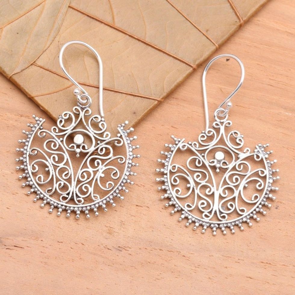 Sterling Silver Dangle Earrings 'Lace Fan'