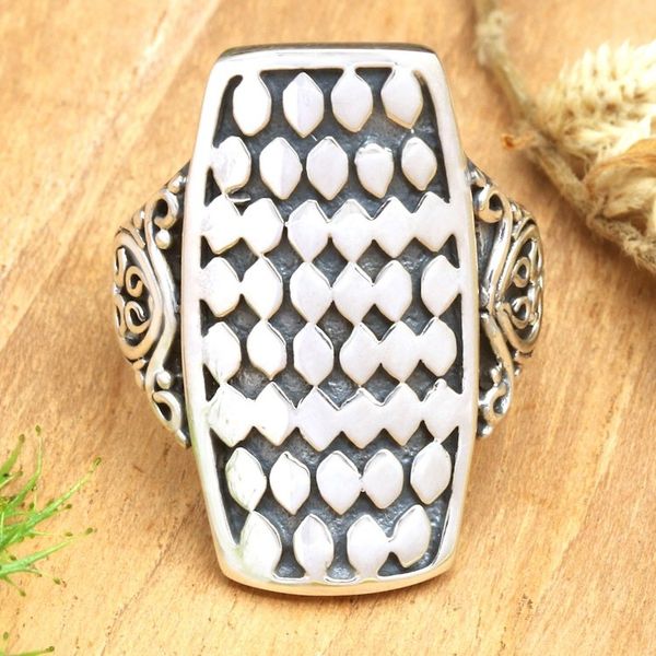 Alternate image for Sterling Silver Circle Motif Cocktail Ring from Bali Circle Shield