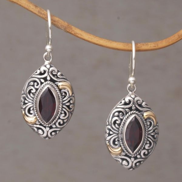 Alternate image for Gold-accented Garnet Swirl Motif Dangle Earrings from Bali Defiant Beauty