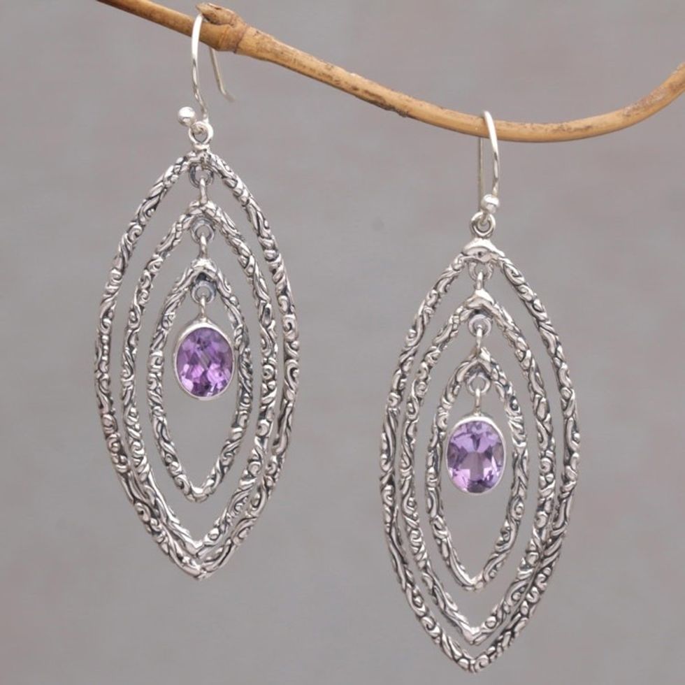 Amethyst and Sterling Silver Dangle Earrings from Bali 'Illusive Eyes'