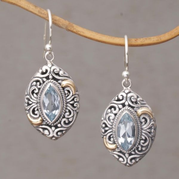Alternate image for Gold-accented Blue Topaz Swirl Motif Dangle Earrings Defiant Beauty