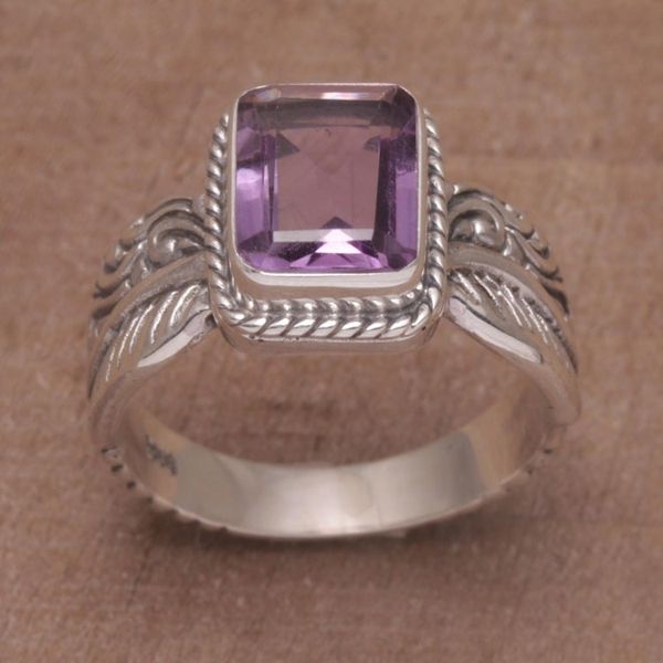 Alternate image for Amethyst Leaf-Themed Single Stone Ring from Bali Razorleaf