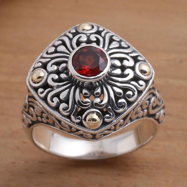 Alternate image for Garnet and Sterling Silver Cocktail Ring from Bali Temple Base
