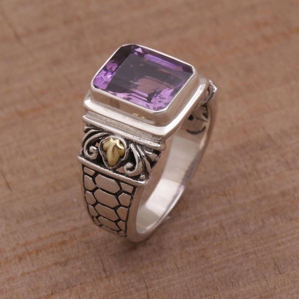 Alternate image for Amethyst Gold Accent and Sterling Silver Single Stone Ring Purple Extravaganza