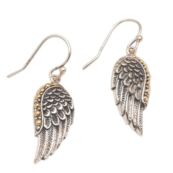 Alternate image for Gold Accent Sterling Silver Wing Dangle Earrings from Bali Gleaming Swan Wings