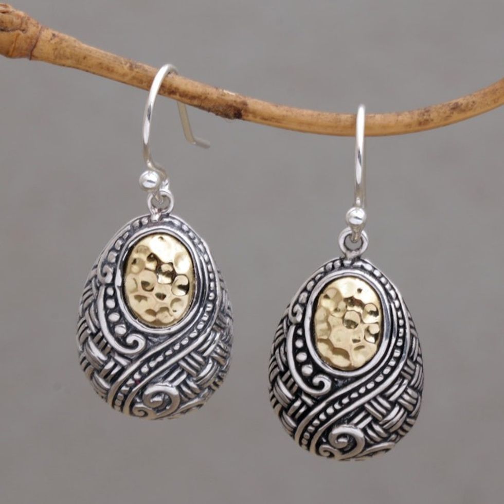 Ornately Detailed 18k Gold and Sterling Silver Earrings 'Infinite Sunshine'