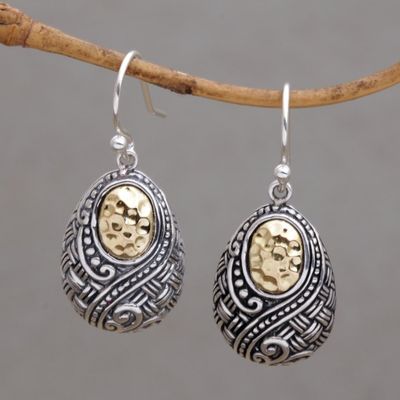 Alternate image for Ornately Detailed 18k Gold and Sterling Silver Earrings Infinite Sunshine