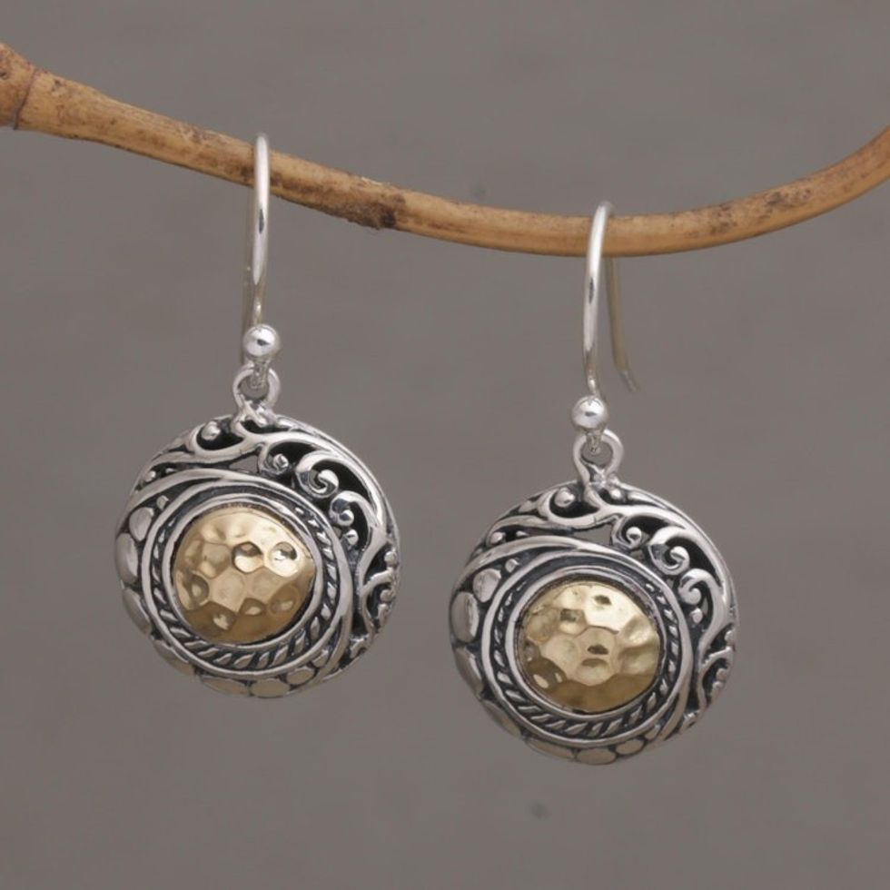 Balinese Style Gold and Sterling Silver Dangle Earrings 'Endless Radiance'