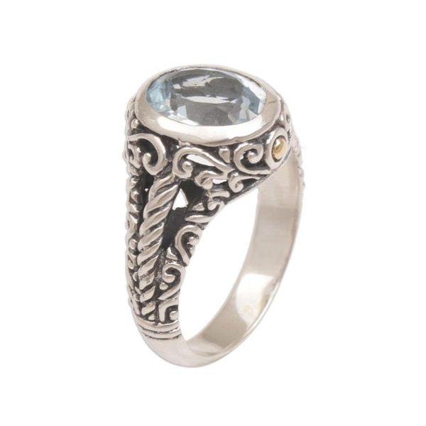 Alternate image for Blue Topaz Sterling Silver and Gold Accent Single Stone Ring Princess of Vines