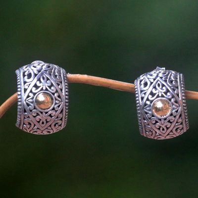 Alternate image for Artisan Crafted Floral Half Hoop Earrings with Gold Accent Garden Shine