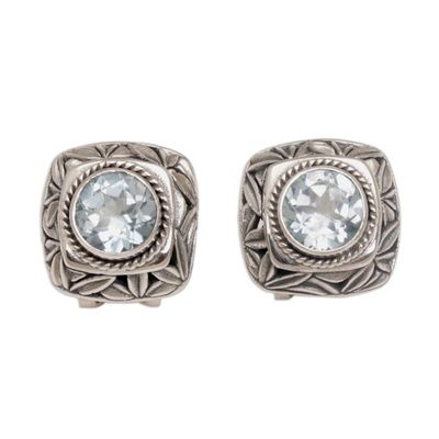 Alternate image for Blue Topaz and Sterling Silver Button Earrings from Bali Bamboo Shade