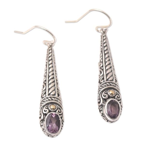 Alternate image for Handmade Gold-Accented Amethyst Dangle Earrings Through the Flames