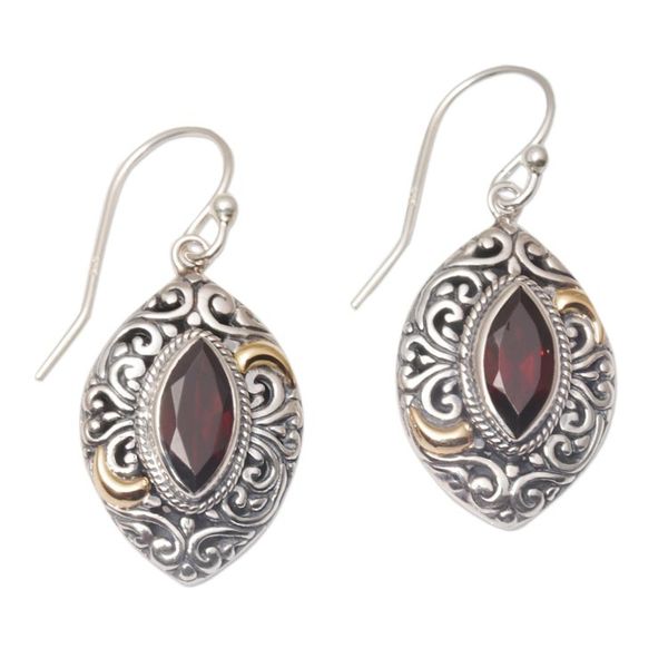 Alternate image for Gold-accented Garnet Swirl Motif Dangle Earrings from Bali Defiant Beauty