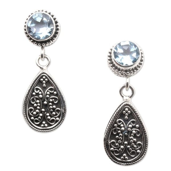 Alternate image for Sterling Silver and Blue Topaz Dangle Earrings from Bali Mystic Leaves in Blue