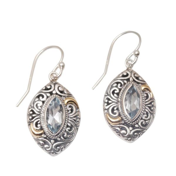 Alternate image for Gold-accented Blue Topaz Swirl Motif Dangle Earrings Defiant Beauty