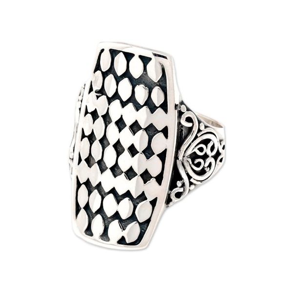 Alternate image for Sterling Silver Circle Motif Cocktail Ring from Bali Circle Shield