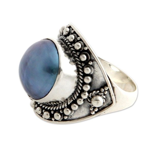 Alternate image for Unique Indonesian Sterling Silver and Pearl Cocktail Ring Blue Bali