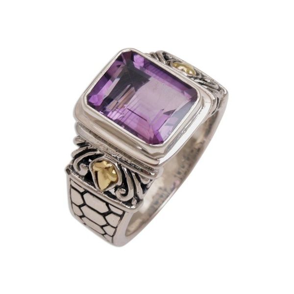 Alternate image for Amethyst Gold Accent and Sterling Silver Single Stone Ring Purple Extravaganza