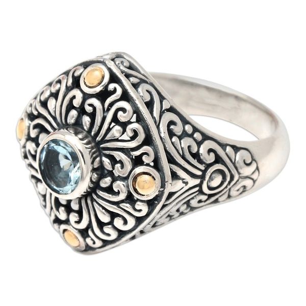 Alternate image for Gold-accented Blue Topaz Swirl Motif Cocktail Ring from Bali Swirling Facade