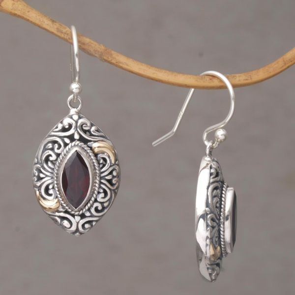 Alternate image for Gold-accented Garnet Swirl Motif Dangle Earrings from Bali Defiant Beauty