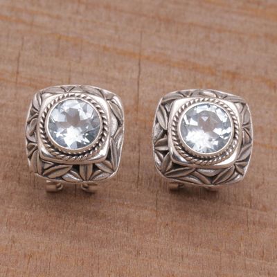 Alternate image for Blue Topaz and Sterling Silver Button Earrings from Bali Bamboo Shade