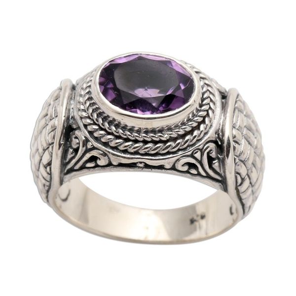 Alternate image for Amethyst and Sterling Silver Signet Ring Woven Vines