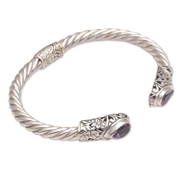 Alternate image for Amethyst and Sterling Silver Floral Cuff Bracelet from Bali Floral Iridescence