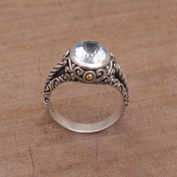 Alternate image for Blue Topaz Sterling Silver and Gold Accent Single Stone Ring Princess of Vines