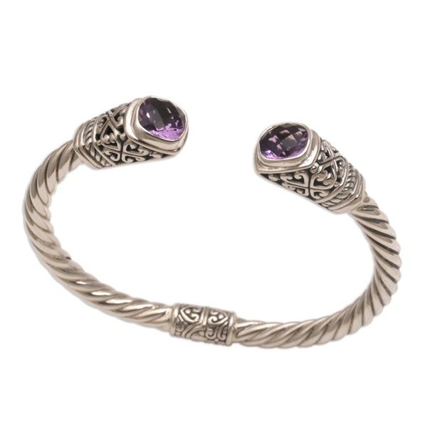 Alternate image for Amethyst and 925 Silver Rope Design Cuff Bracelet from Bali Altar Swirl