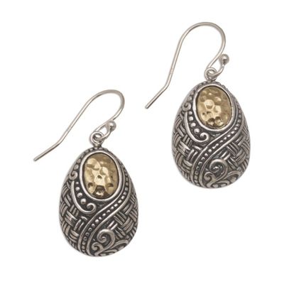 Alternate image for Ornately Detailed 18k Gold and Sterling Silver Earrings Infinite Sunshine