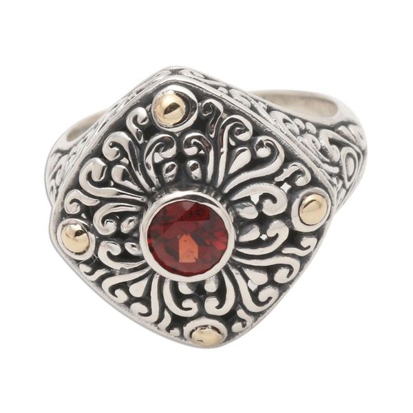 Alternate image for Garnet and Sterling Silver Cocktail Ring from Bali Temple Base