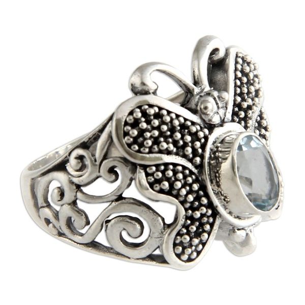 Alternate image for Unique Sterling Silver and Blue Topaz Cocktail Ring Butterfly Soul