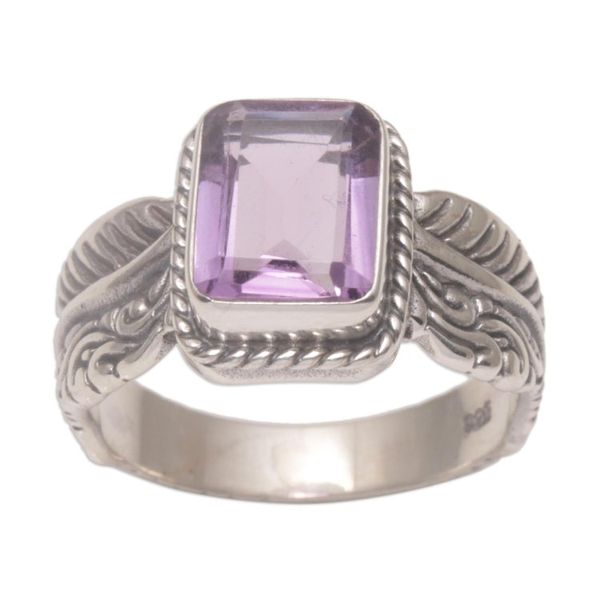 Alternate image for Amethyst Leaf-Themed Single Stone Ring from Bali Razorleaf