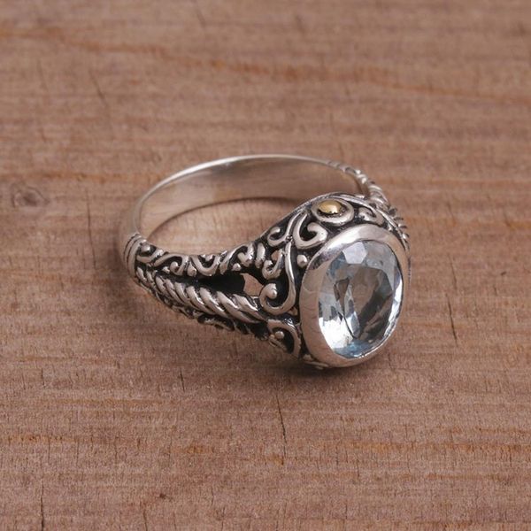 Alternate image for Blue Topaz Sterling Silver and Gold Accent Single Stone Ring Princess of Vines