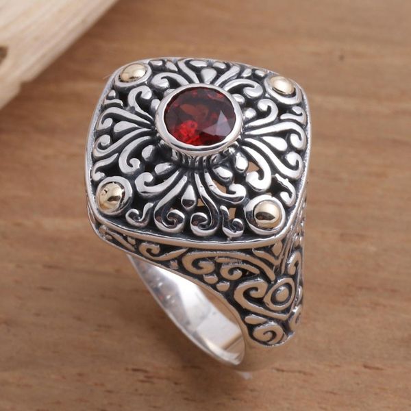 Alternate image for Garnet and Sterling Silver Cocktail Ring from Bali Temple Base