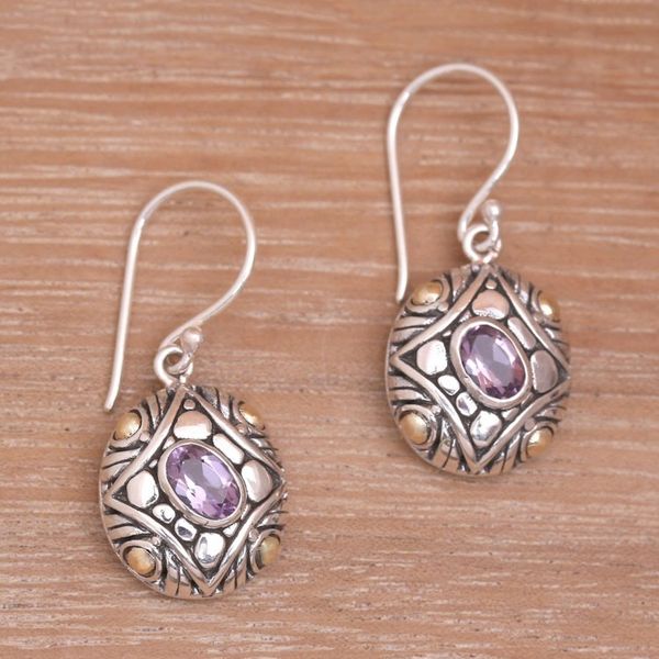 Alternate image for Amethyst 18K Gold Accented Sterling Silver Dangle Earrings Jungle Diamonds