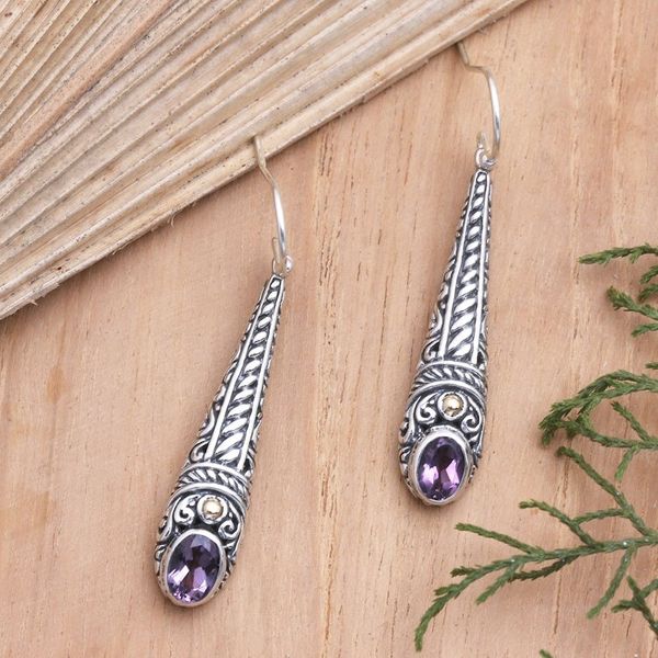 Alternate image for Handmade Gold-Accented Amethyst Dangle Earrings Through the Flames