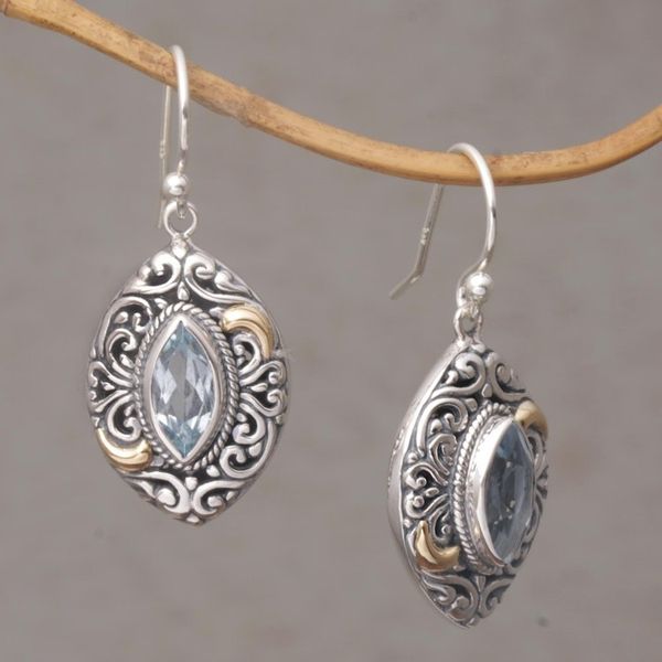 Alternate image for Gold-accented Blue Topaz Swirl Motif Dangle Earrings Defiant Beauty
